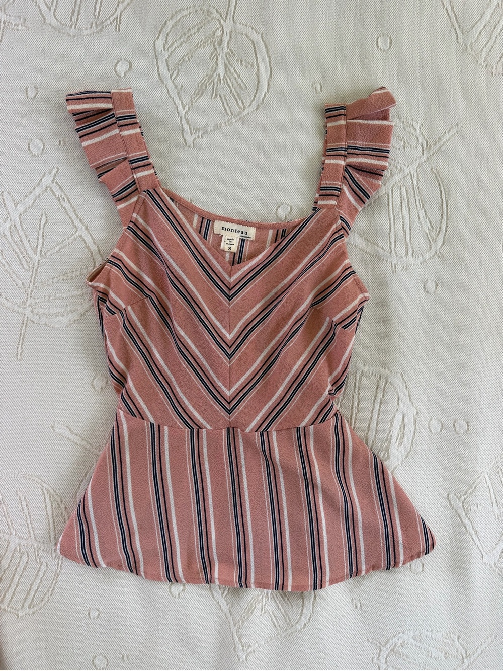 Monteau Dusty Pink Striped Ruffle Strap Peplum Camisole